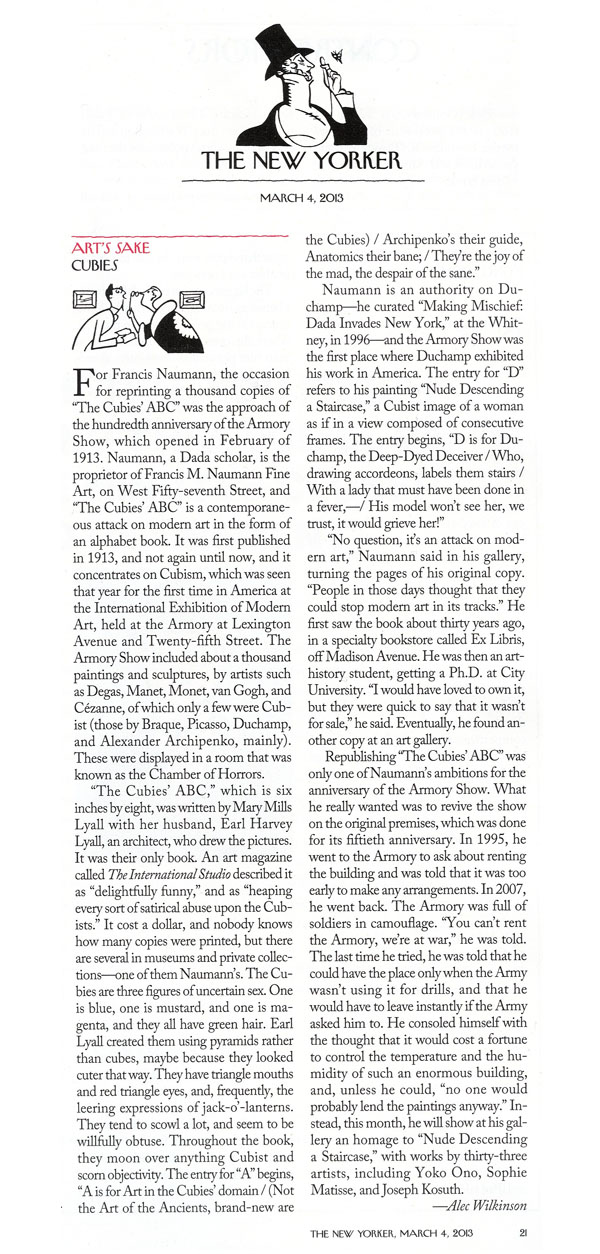 The New Yorker. March 4, 2013. Art's sake. Cubies.